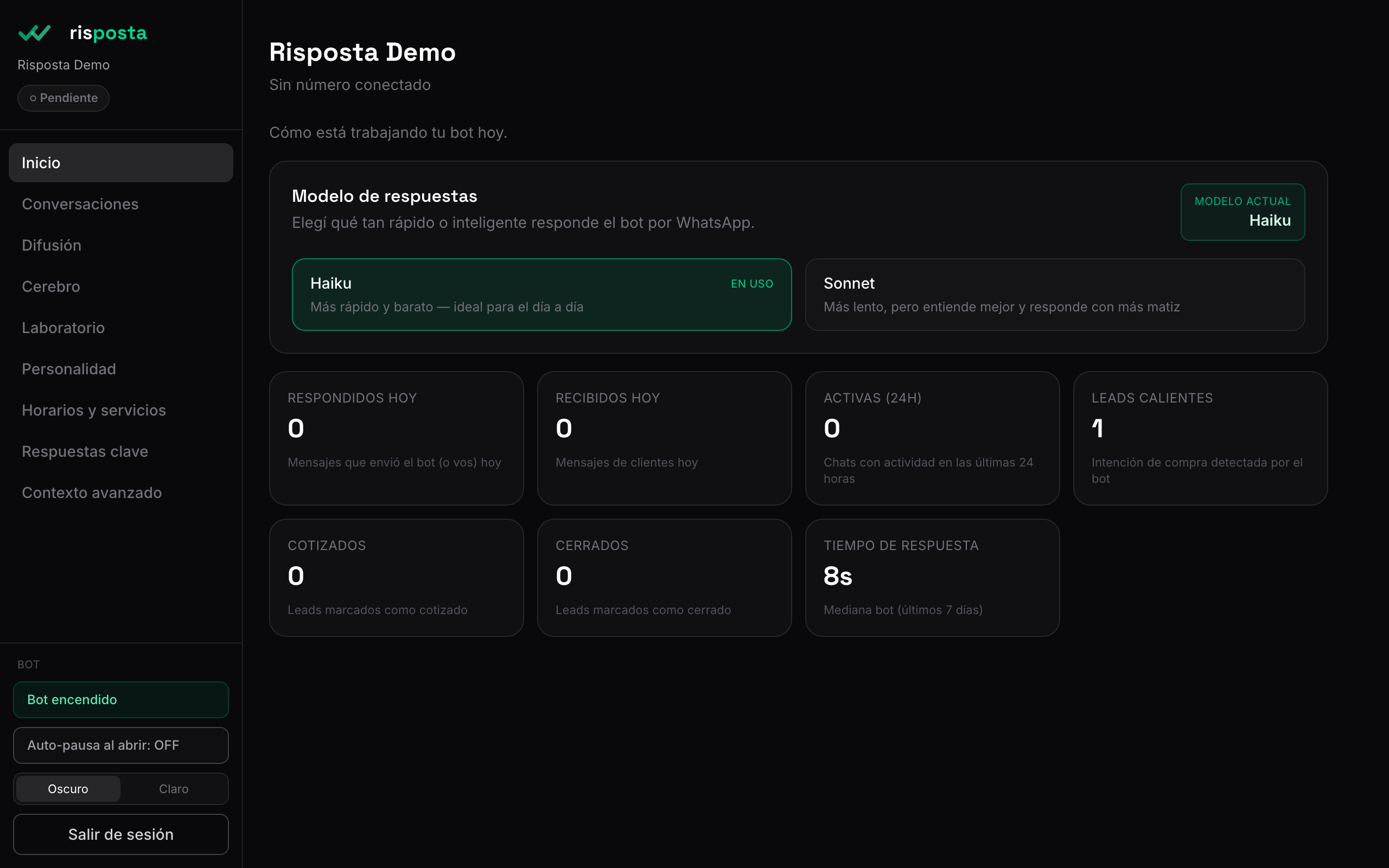Panel Risposta — Inicio